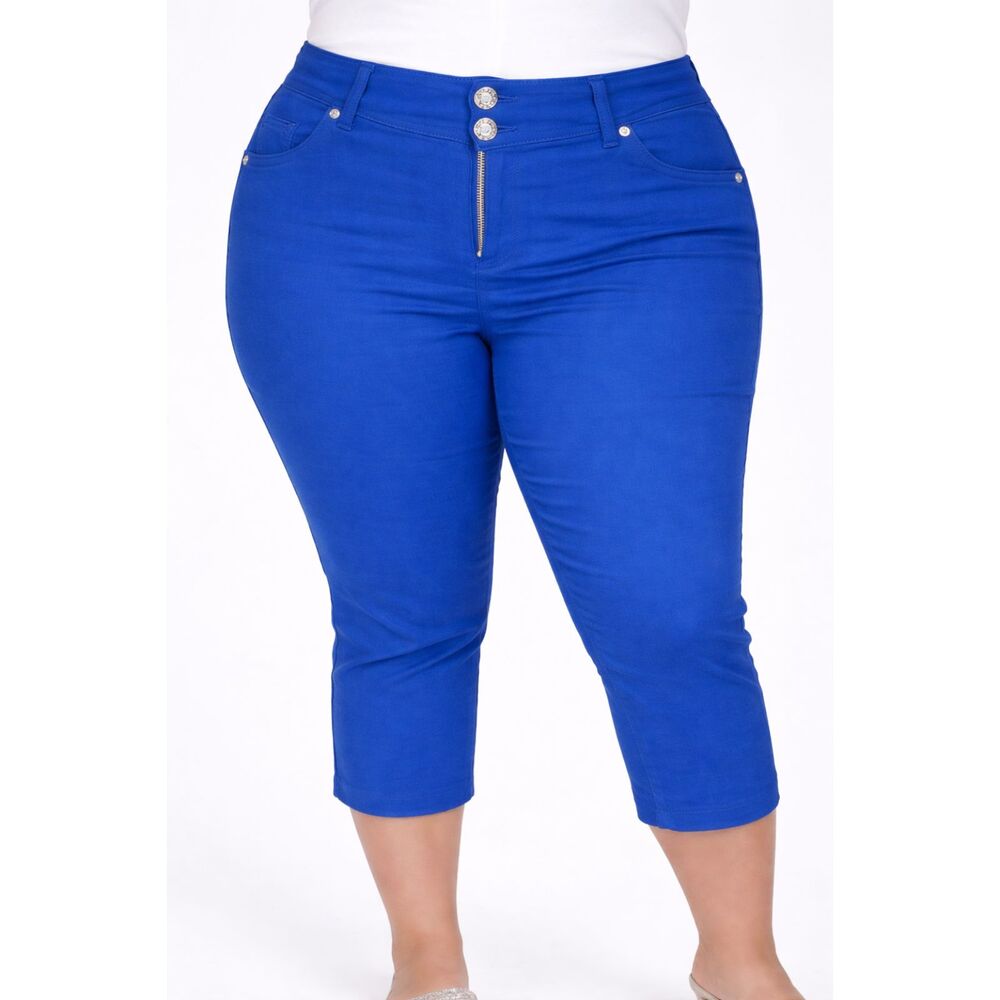 Sabrina Lauren Blue Cropped Pants 24W Plus Size NWT Stretch Casual Women's